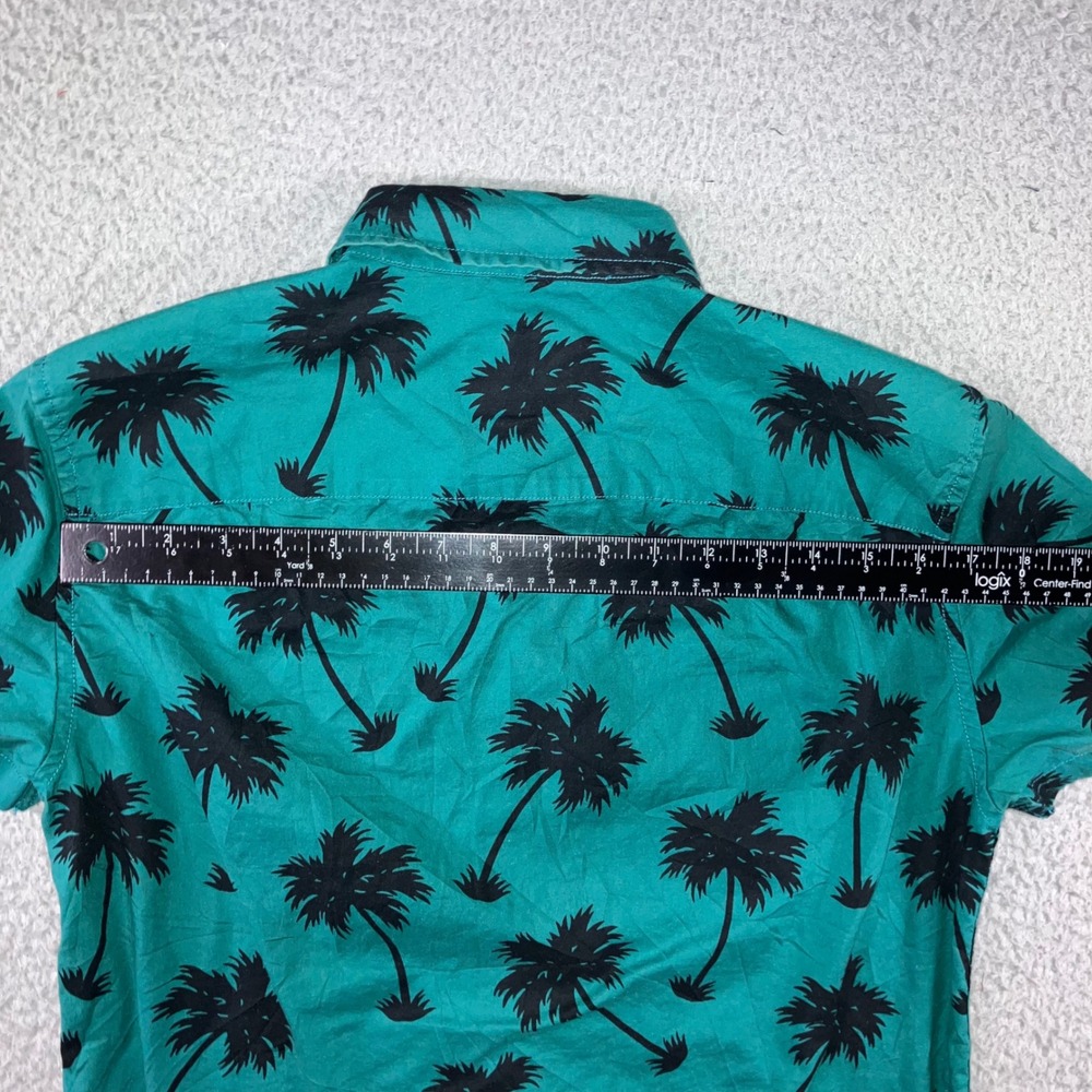 American Eagle Hawaiian Shirt Men XS Teal Palm Tree Print S/S Preppy Beach vaca - Picture 6 of 8